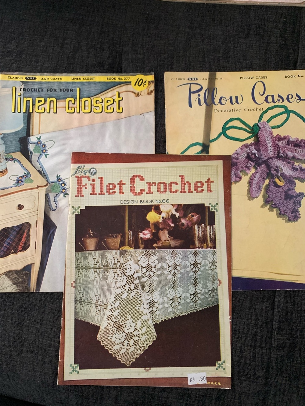 Lot of 3 vtg 1950’s Crochet Pattern Booklets pillow cases/linens/filet crochet